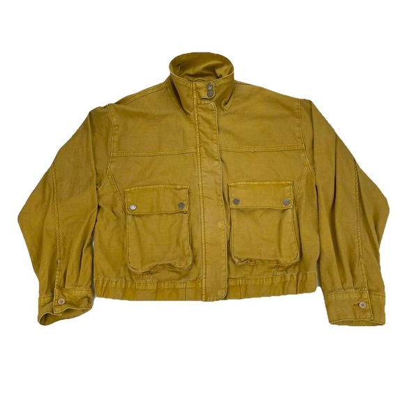 Pilcro Anthropologie Women's Crop Jacket Tan Full Zip Snap Size Large Tactical - Picture 2 of 16